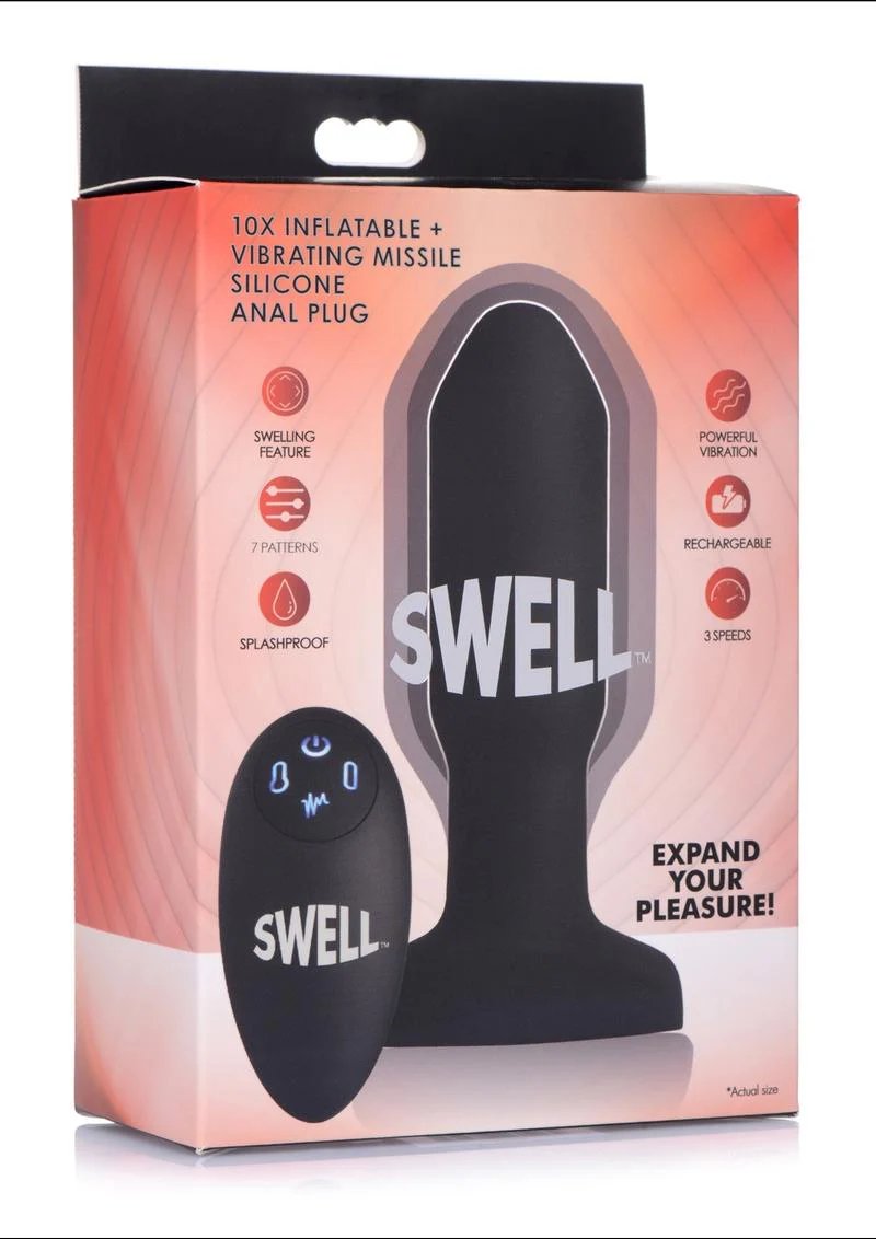 Swell 10x Inflatable Vibrating Silicone Rechargeable Prostate Plug with Remote Control - - Image 4