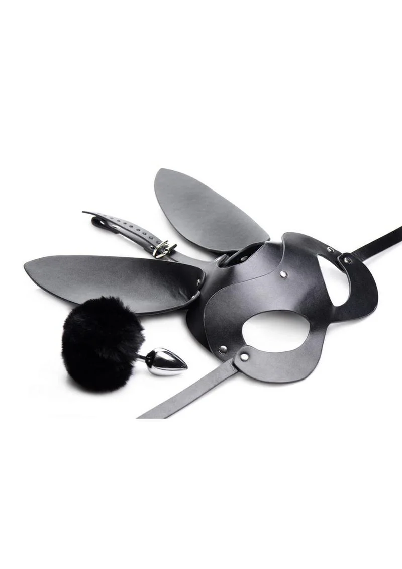 Tailz Bunny Tail And Mask Set Black Stainless Steel Plug - Image 3