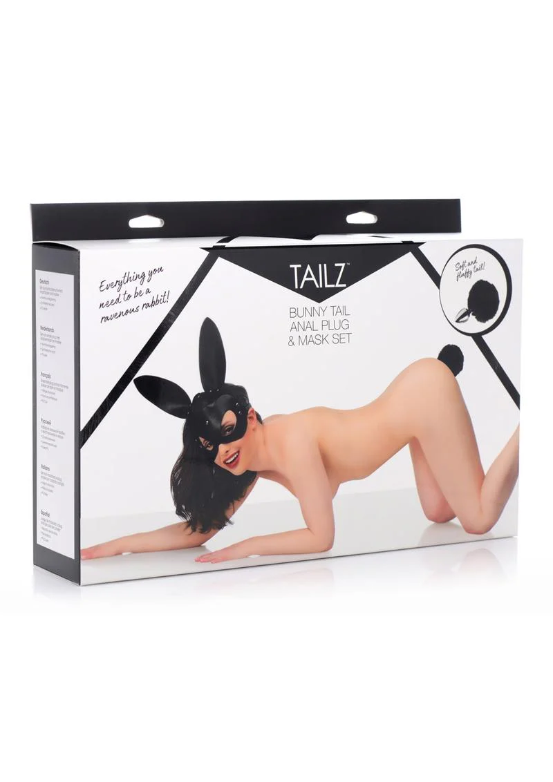 Tailz Bunny Tail And Mask Set Black Stainless Steel Plug - Image 4
