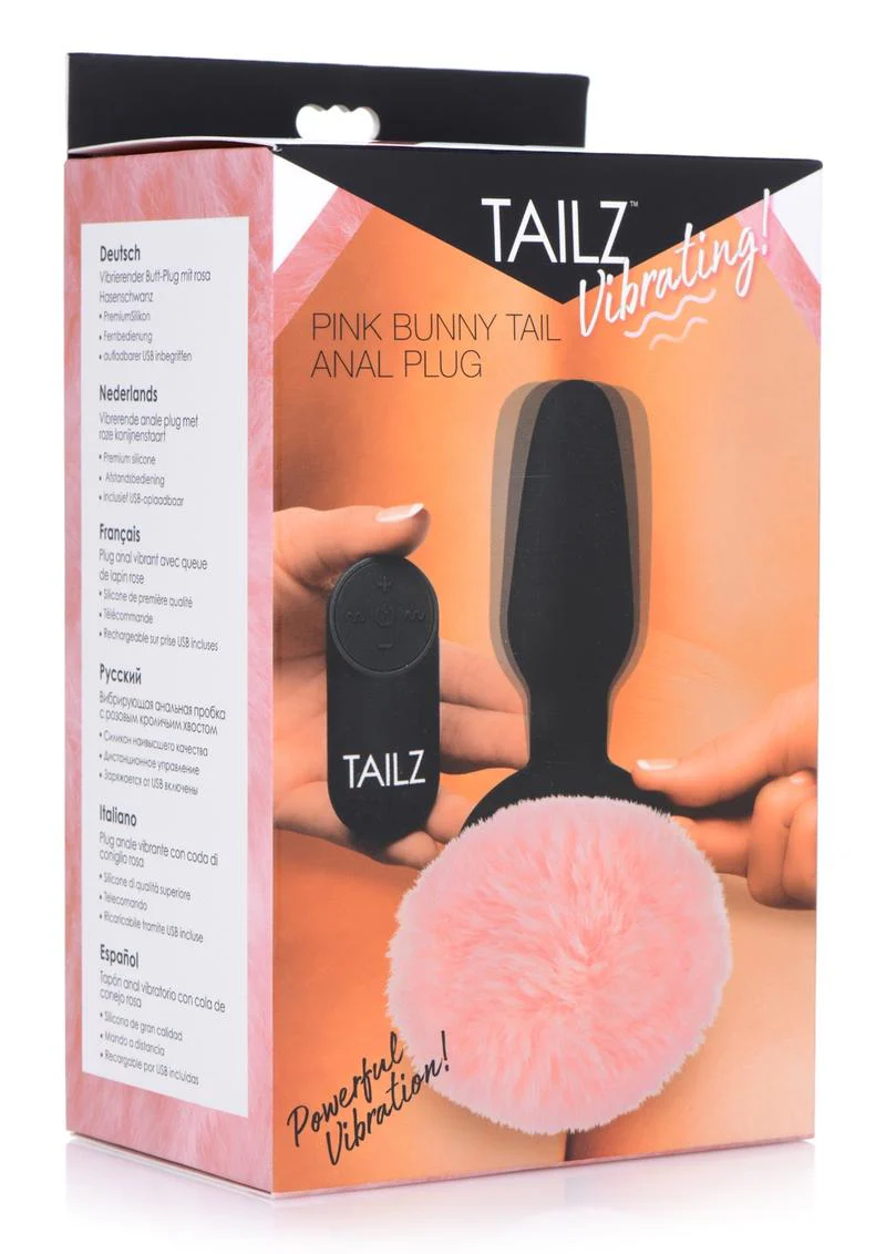 Tailz Vibrating Pink Bunny Tail Anal Plug with Remote Premium Silicone - Image 4