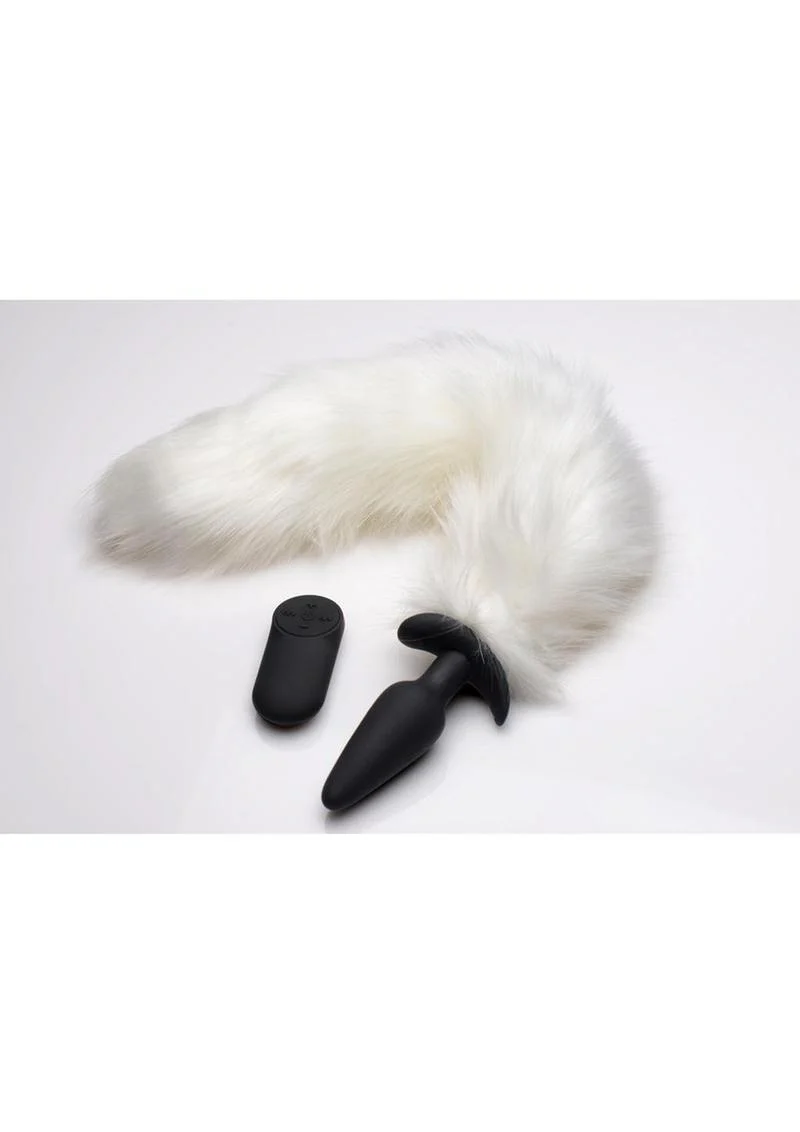 Tailz Vibrating White Fox Tail Slender Anal Plug with Remote - Image 3