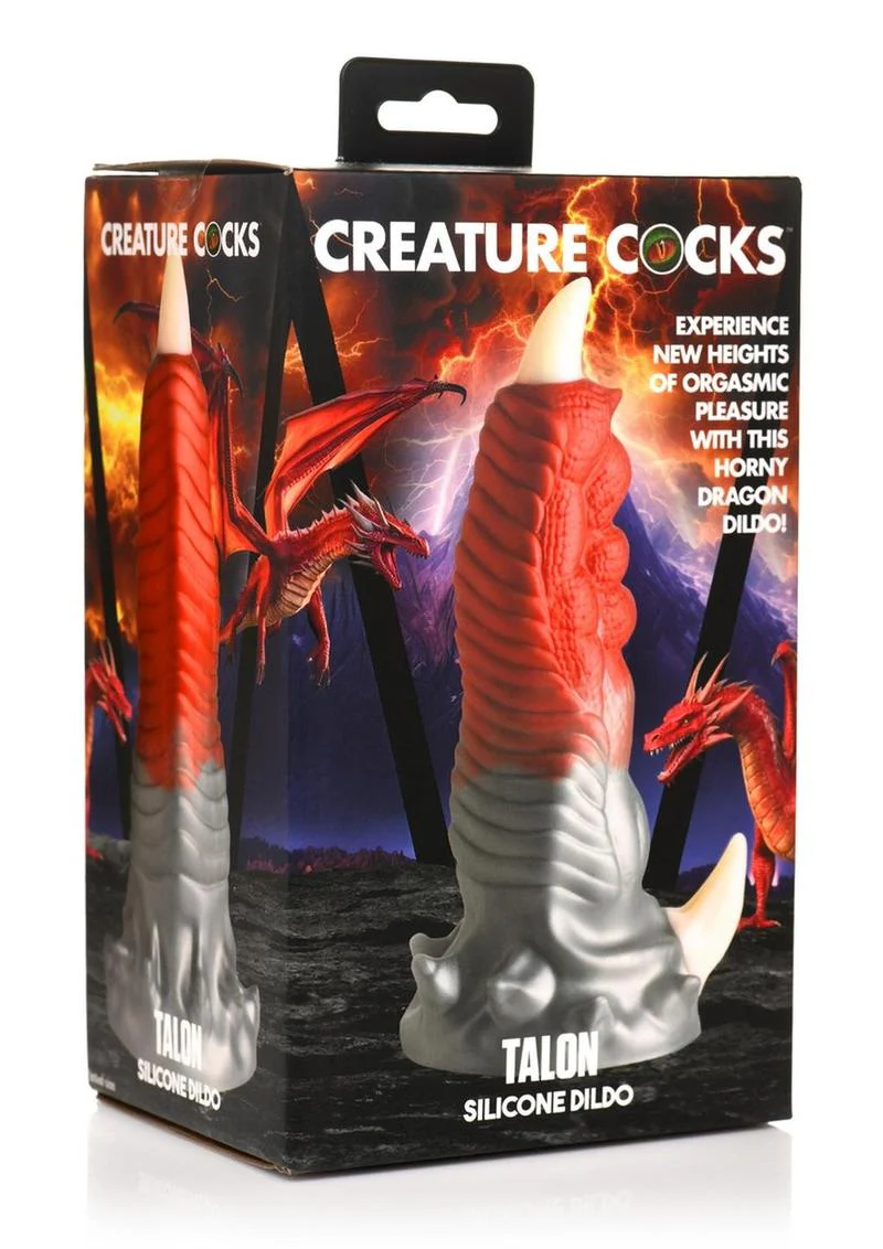 Talon White Silicone Dildo Silver Dragon Design - Image 4