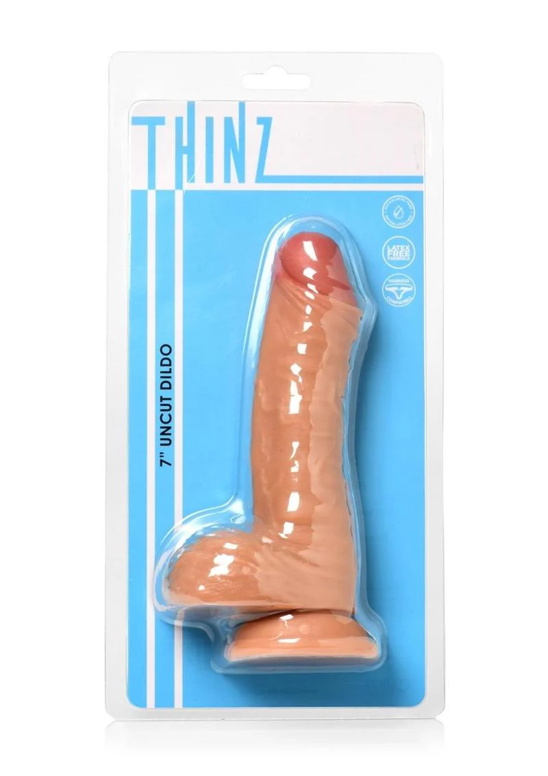 Thinz 7" Uncut Dildo with Balls Realistic Vanilla Dildo - Image 4