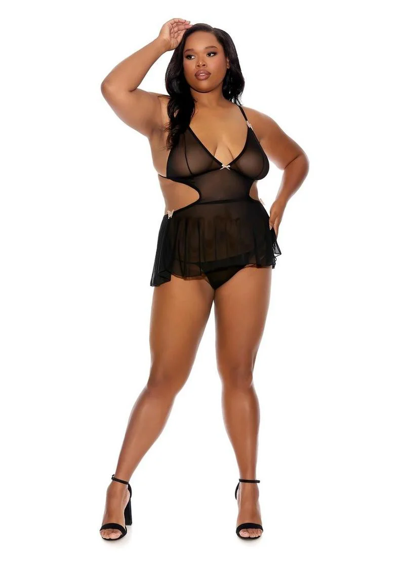Tie Back Baby Doll Teddy And Thong - Image 3