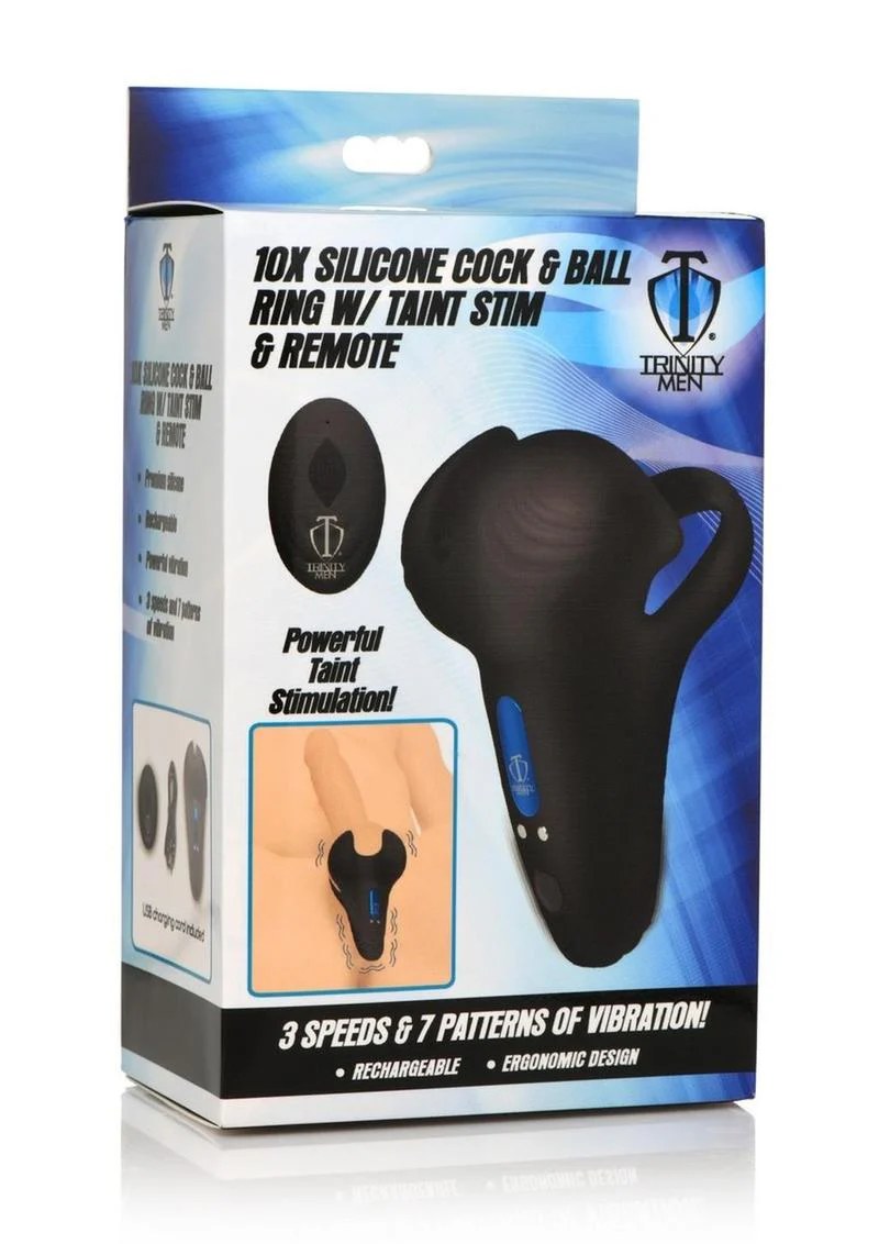 Trinity Men 10X Silicone Cock Ball Ring with Taint Stim And Remote Control - Image 4