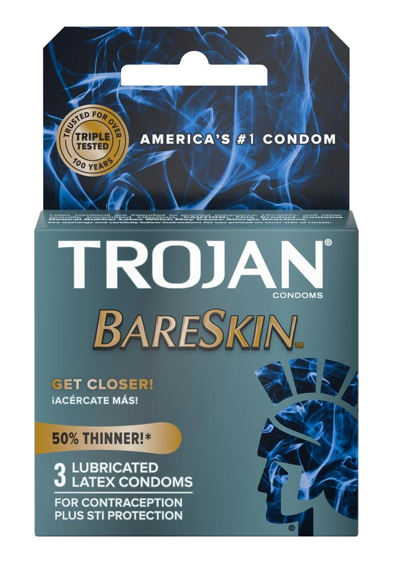 Trojan BareSkin Premium Lubricated Latex Condoms - 3 Pack