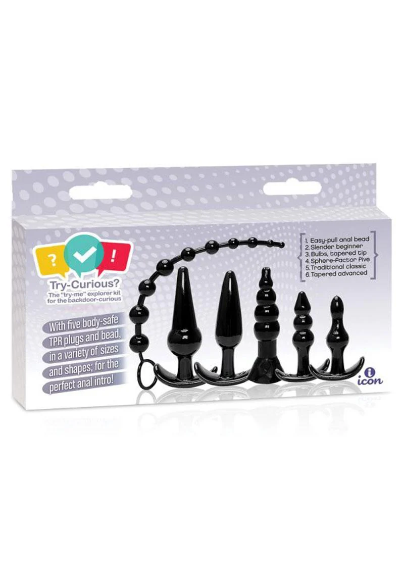Try-Curious Anal Plug Kit 5 Body-Safe TPR Plugs and Beads - Image 4