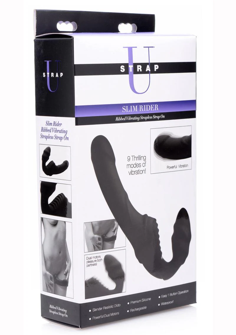 U Strap Slim Rider Ribbed Silicone Rechargeable Strapless Strap-On - Image 4