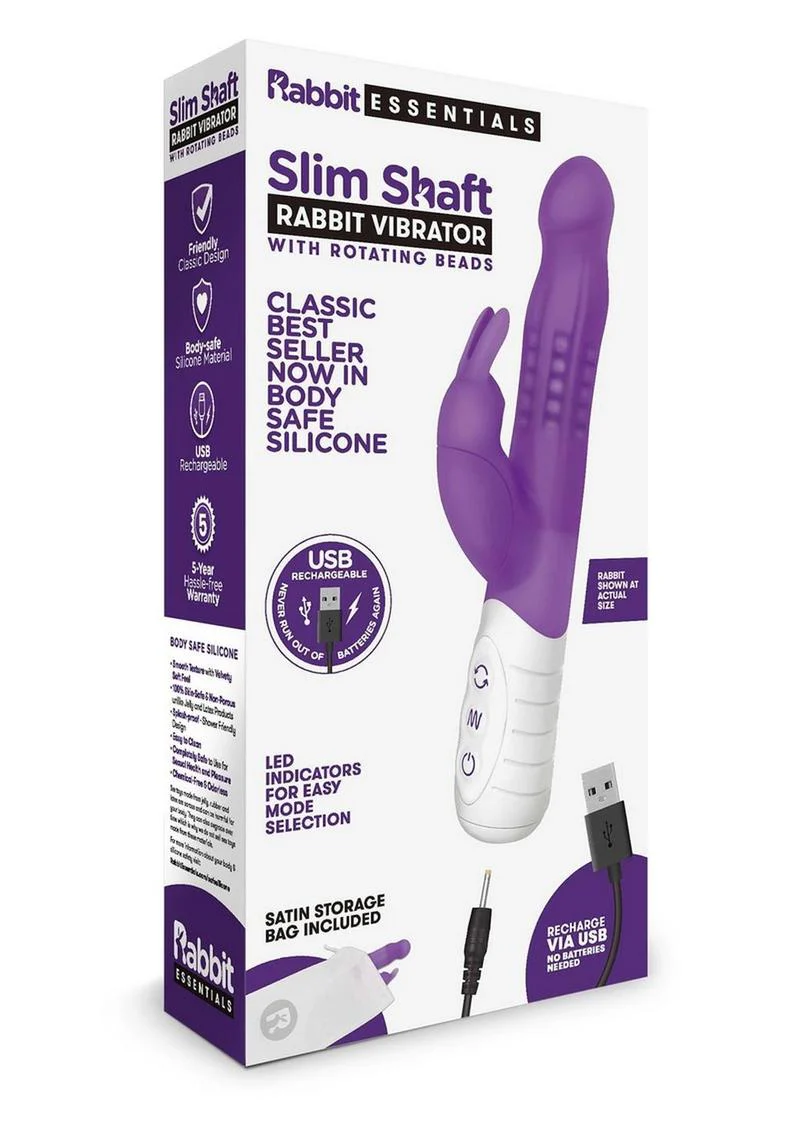 USB Rechargeable Rabbit Essentials Slim Shaft Vibrator - Image 7