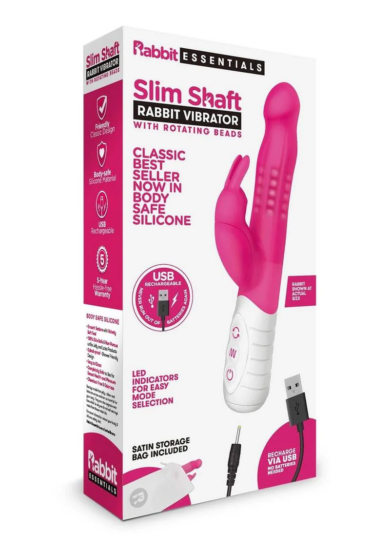 USB Rechargeable Rabbit Essentials Slim Shaft Vibrator - Image 8