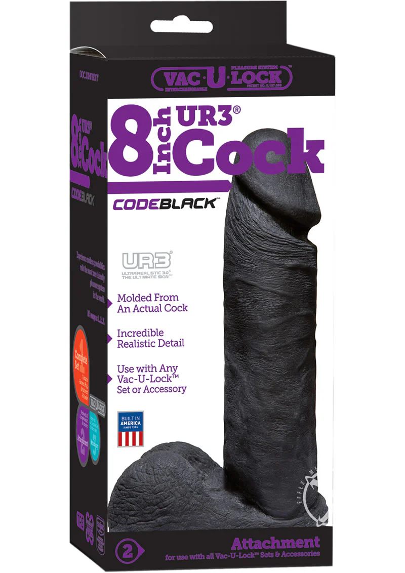 Vac-U-Lock 6in Code Black UR3 Dildo Detail And Harness Compatible - Image 6