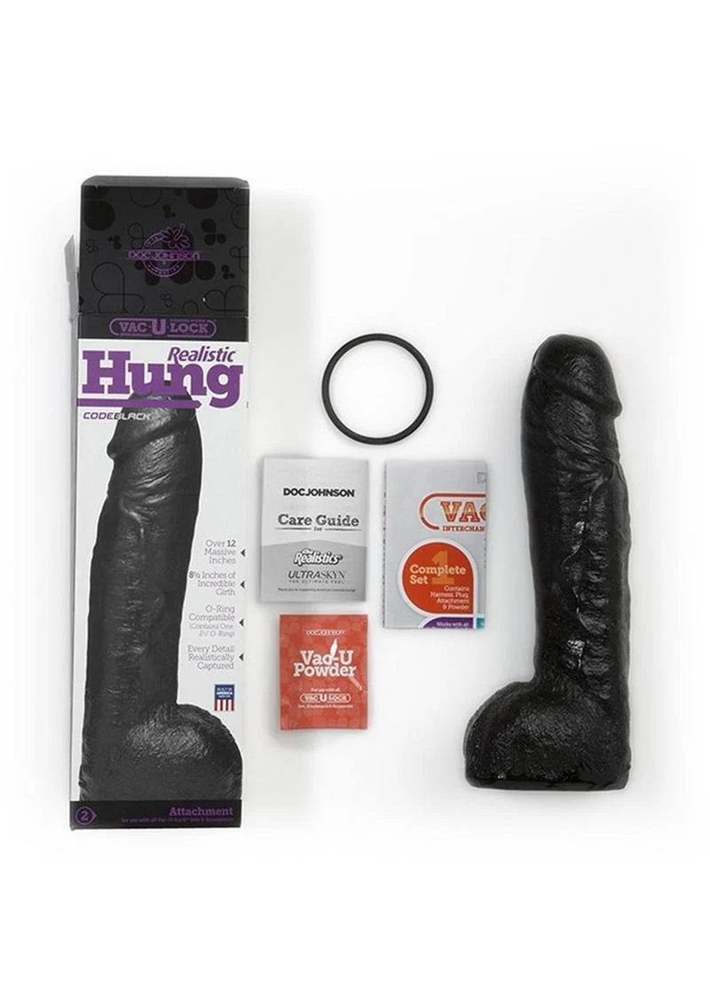 Vac-U-Lock Code Black Realistic Hung Dildo O-Ring Compatible - Image 2