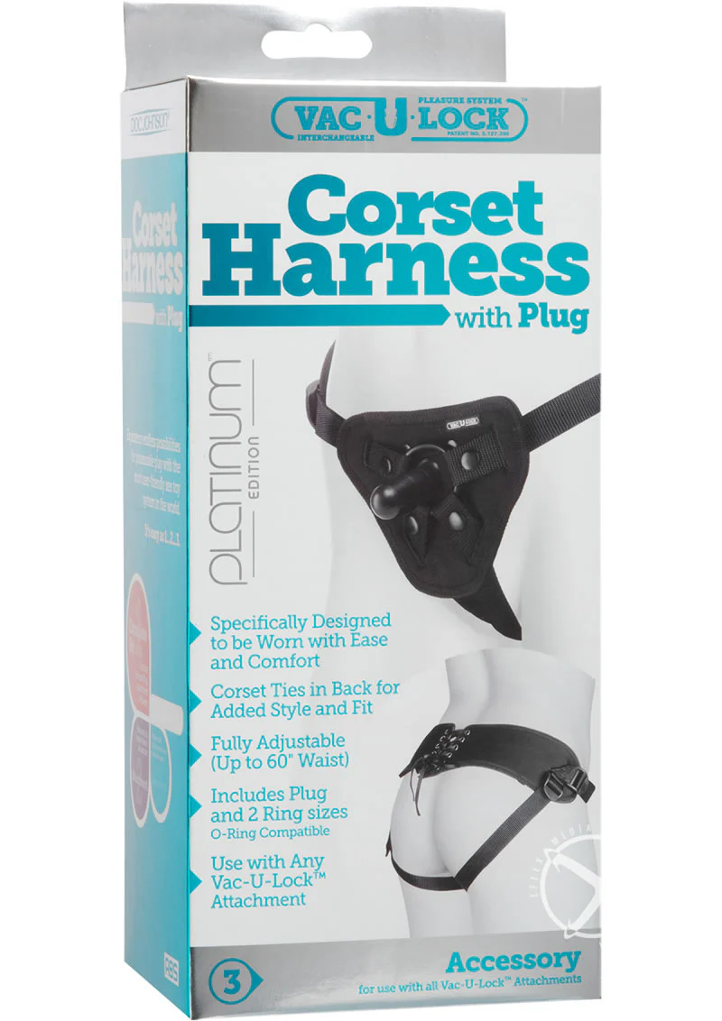 Vac-U-Lock Platinum Corset Harness with Plug - Black - Image 4