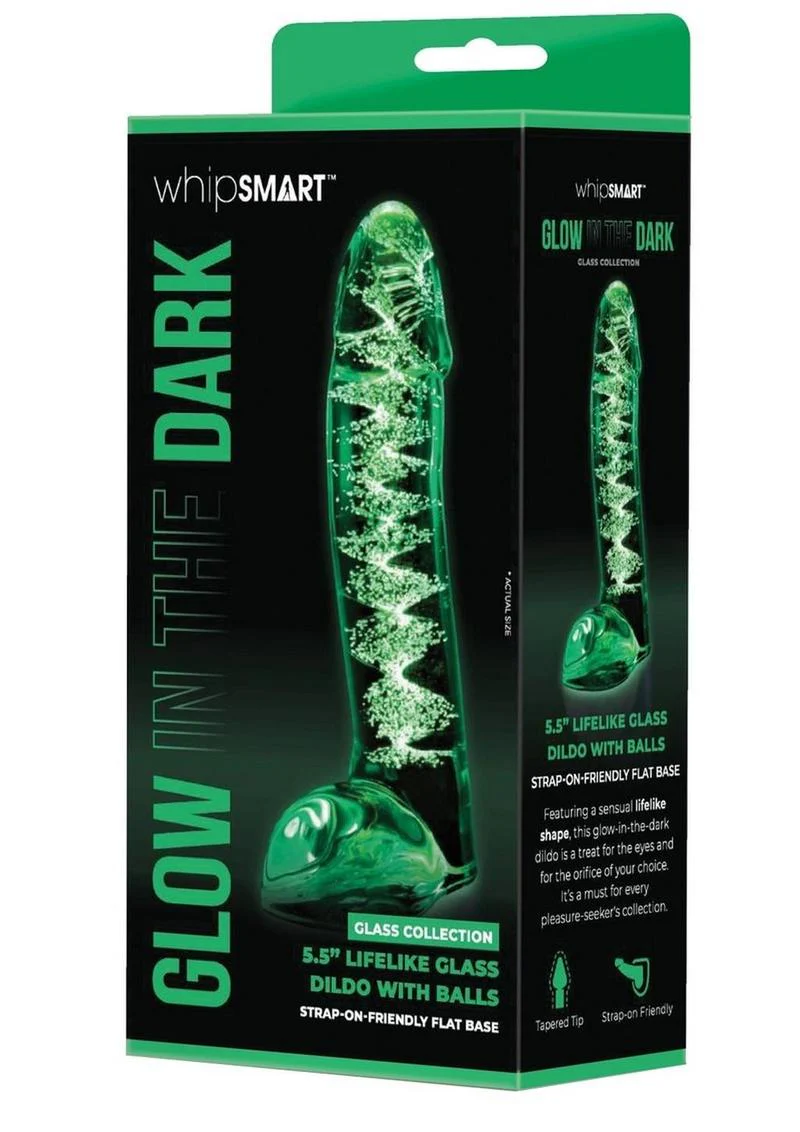 WhipSmart Glow in the Dark Lifelike Glass Dildo with Balls - Image 3