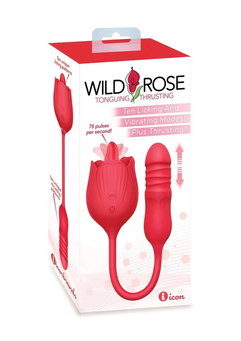 Wild Rose Tonguing And Thrusting Rechargeable Dual Silicone Vibrator - Image 2